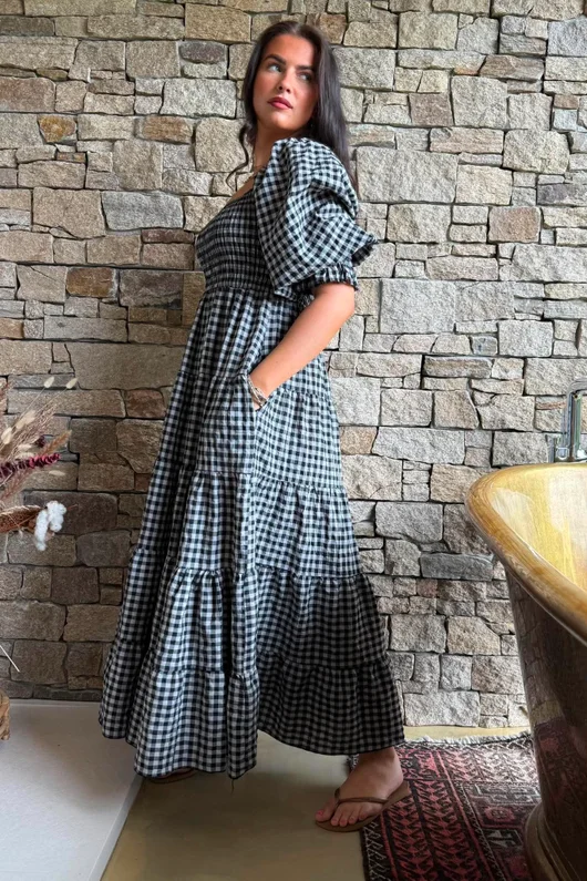 Nonni Gingham Darling Dress Black